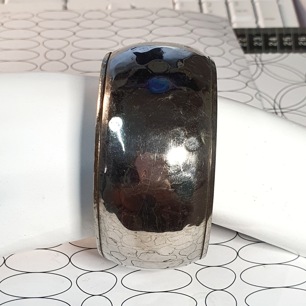 Dark Silvertone Wide Metal Bangle Bracelet
